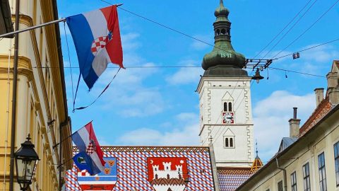 Zagreb, capital city, Saint Marko square with croatian flag
